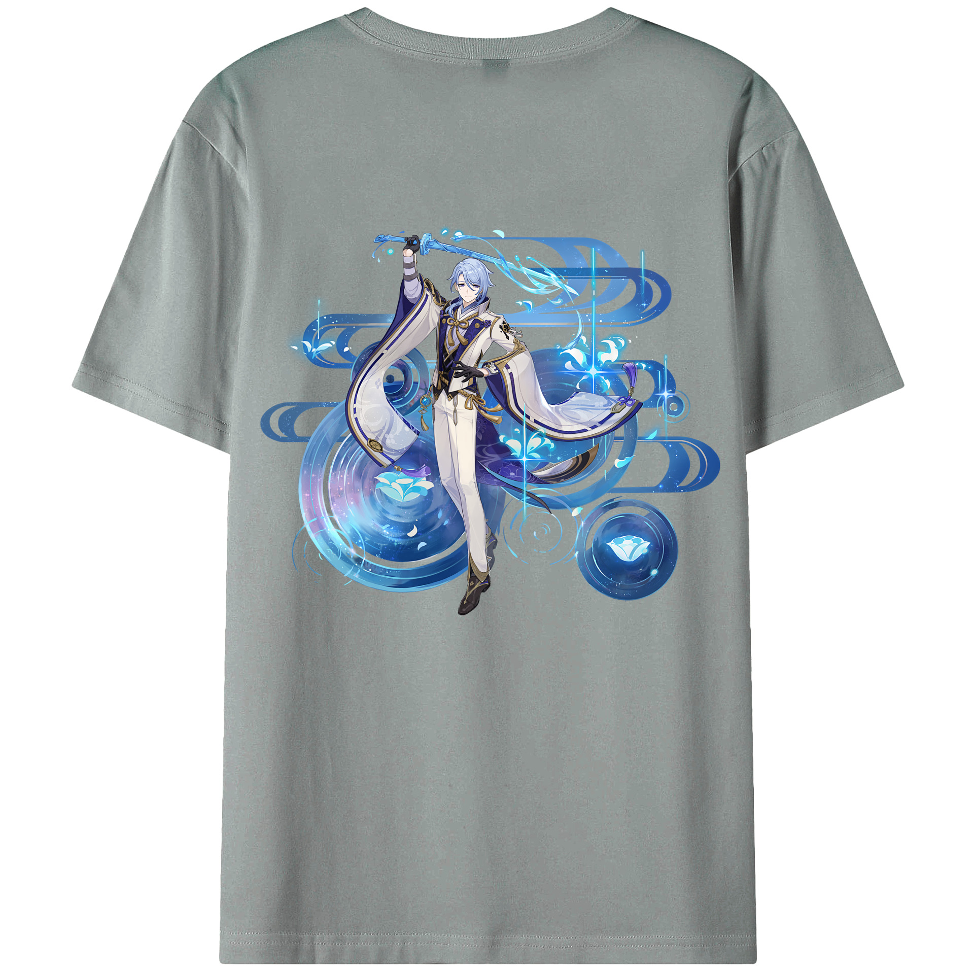 げんし神 神里綾人 かみさとあやと genshin Kamisato Ayato 綿100％ メンズ半袖Tシャツ（バックプリント） 通気性